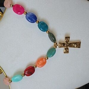 Multicolor Bohemian Glass Multi Colored Beaded Chunky Maltese Cross Necklace New